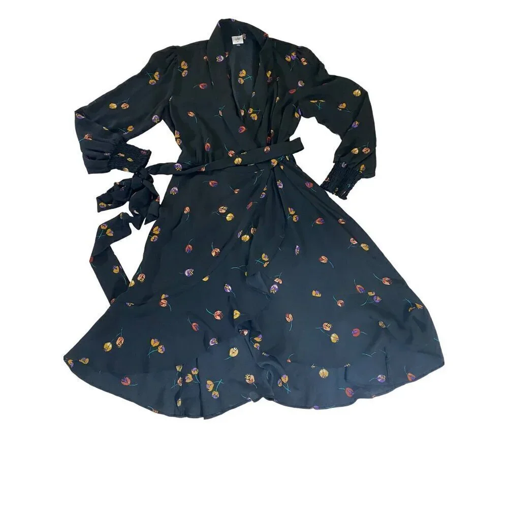 Cabi Women's Black Long Sleeve Floral Divine Dress Fall 2022 - Medium - Picture 2 of 14